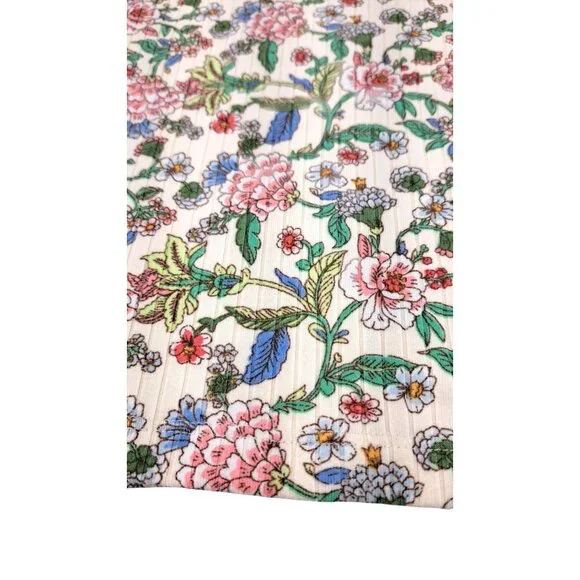 Kim & Cami Floral Print Blouse Women Size Medium Capped Sleeve Top Ribbed Knit - Picture 3 of 6